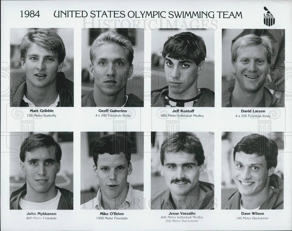 1984 Press Photo United States Olympic Swimming Team Matt Gribble Geoff Gaberino - Historic Images