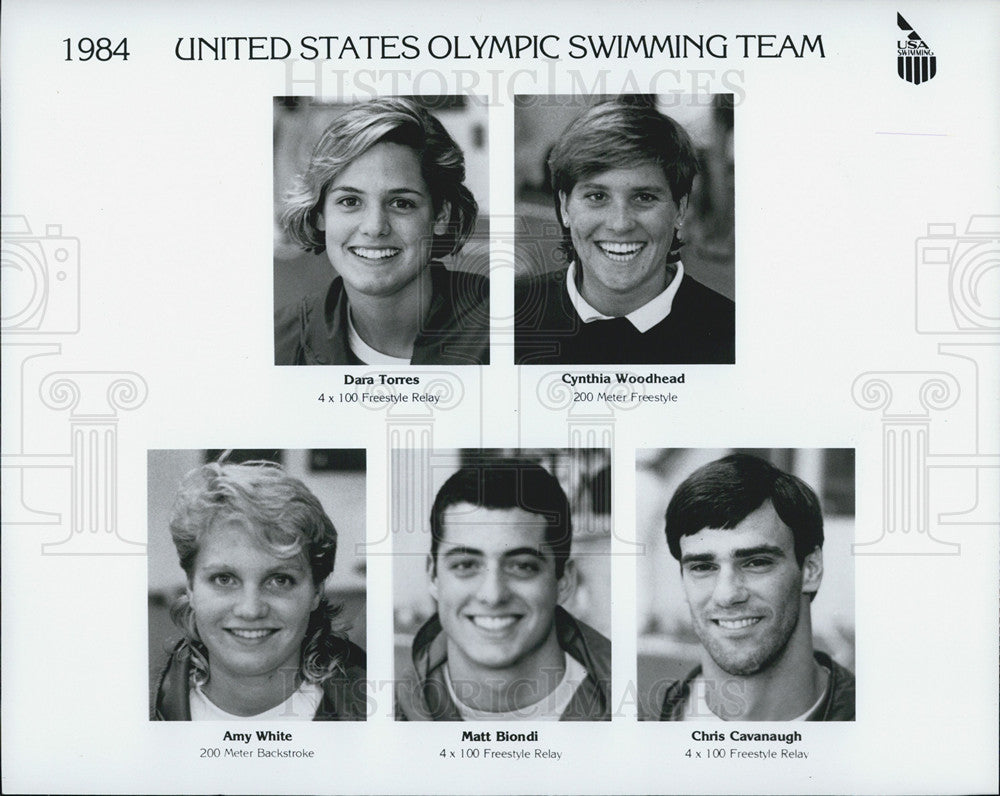 1984 Press Photo United States Olympic Swimming Team Dara Torres Cynthia - Historic Images