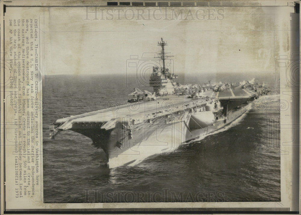 1973 Press Photo Carrier Independence Ordered To Crete From Athens For Fighting - Historic Images