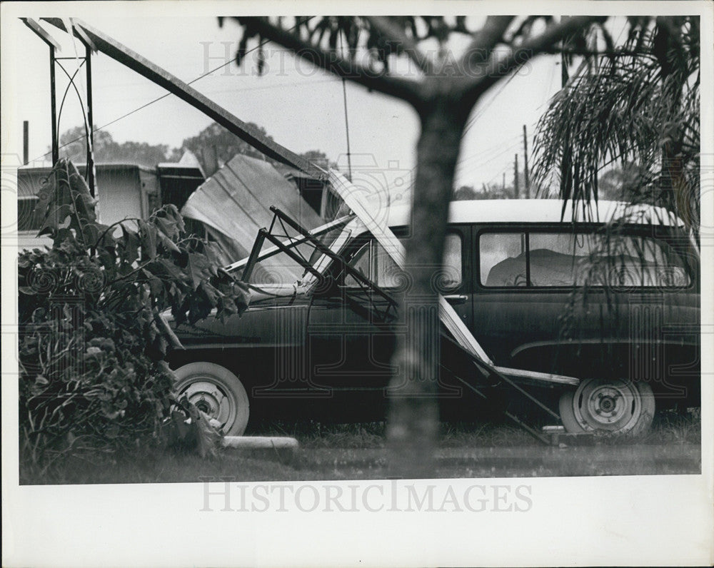 1966 Press Photo Tornado Damaged Car - Historic Images