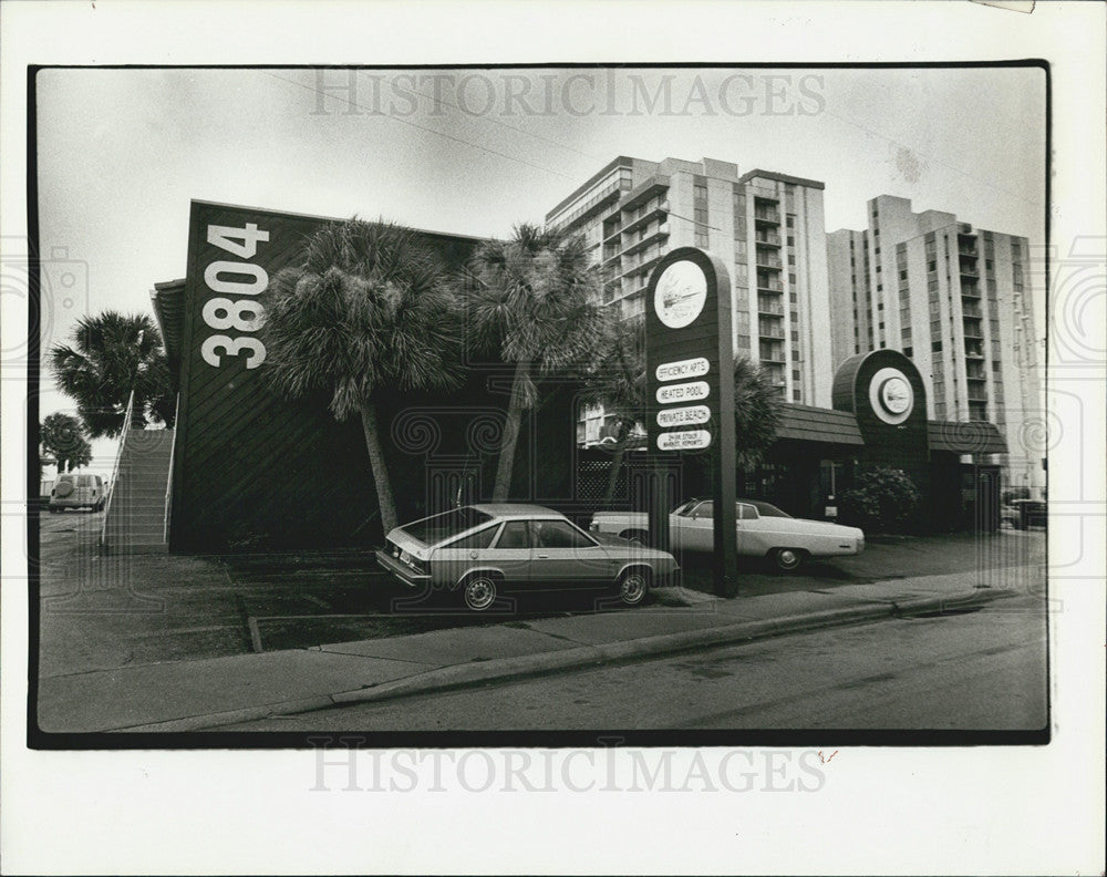 1979 Press Photo Beach Bum Motel St. Petersburg Beach Lawsuit Sold False - Historic Images