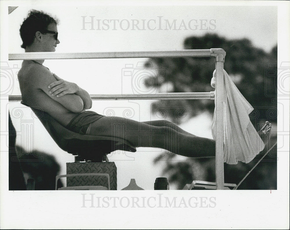 1984 Press Photo Aris Smith, Lifeguard at Anclote River Park in Holiday, Fl - Historic Images