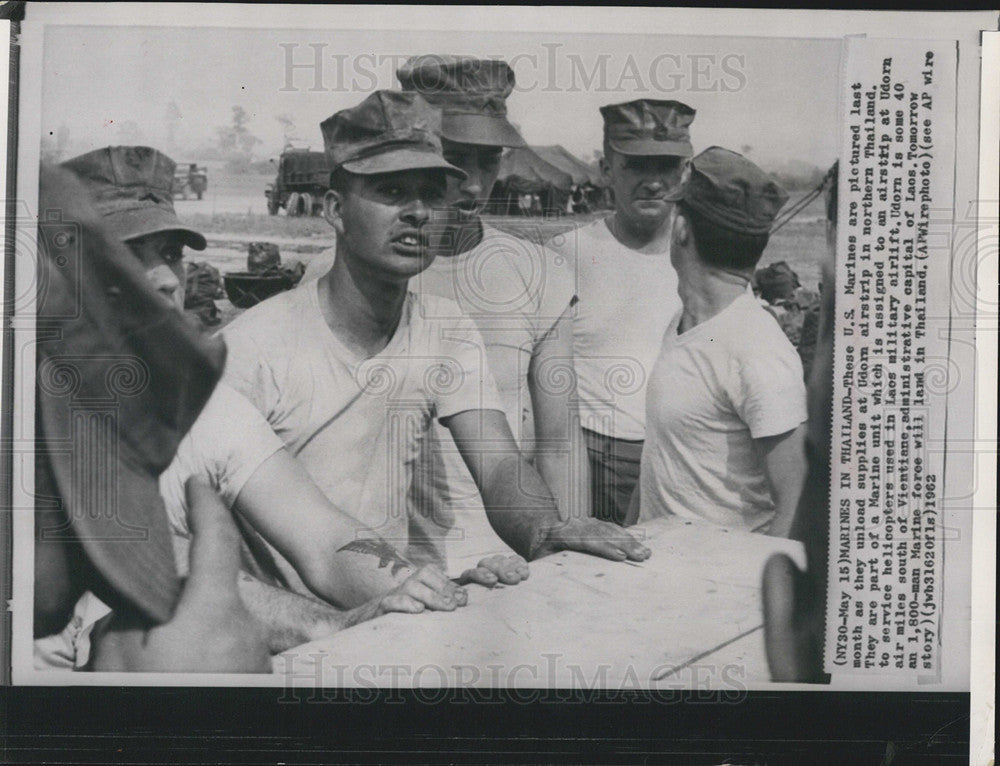 1962 Press Photo US Marines, Udorn Airstrip, Northern Thailand - Historic Images