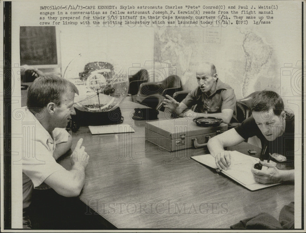 1973 Press Photo Skylab Astronauts Charles Conrad, Paul Weitz, Joseph Kerwin - Historic Images