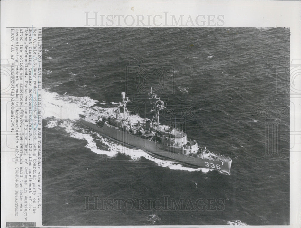 1959 Press Photo USS Roy O. Hale halted Russian trawler - Historic Images