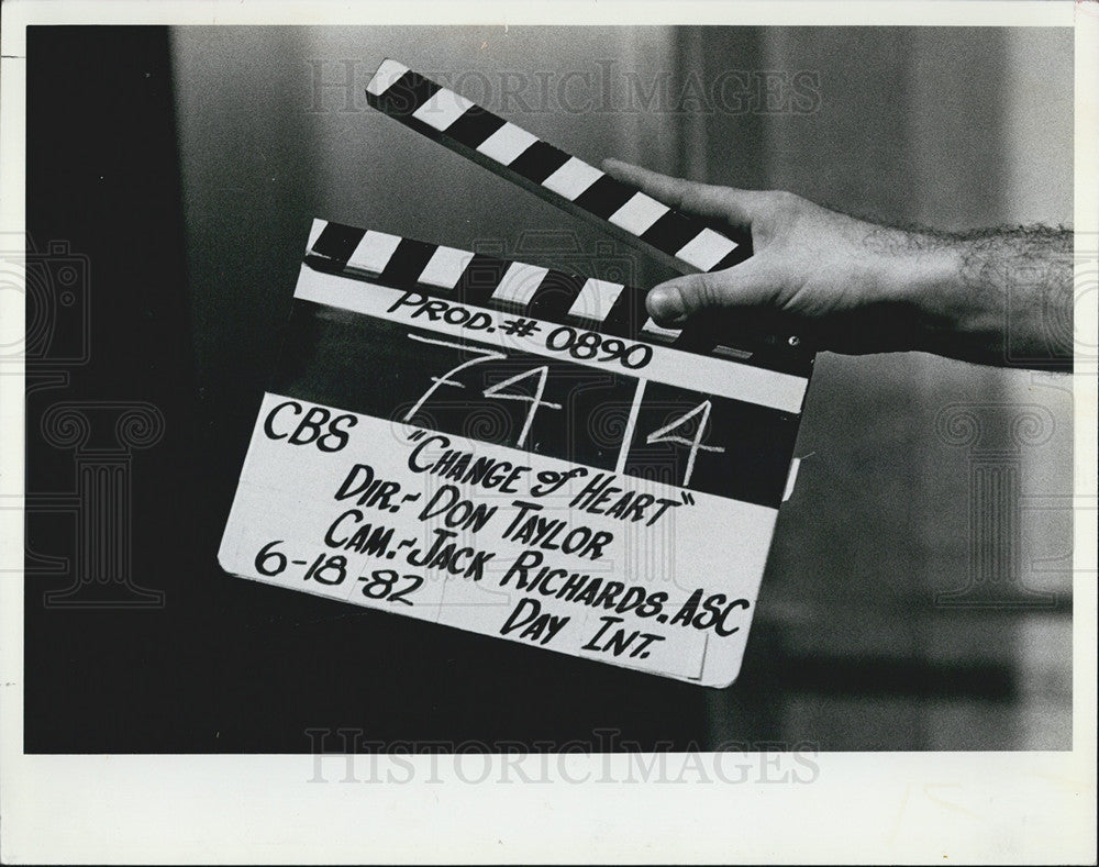 1982 Press Photo Clappboard, &quot;A Change of Heart&quot; - Historic Images