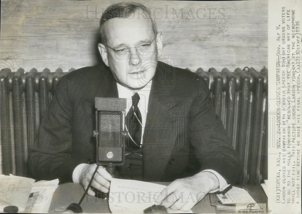 1936 Press Photo Gov Alf M Landon, Presidential Candidate - Historic Images