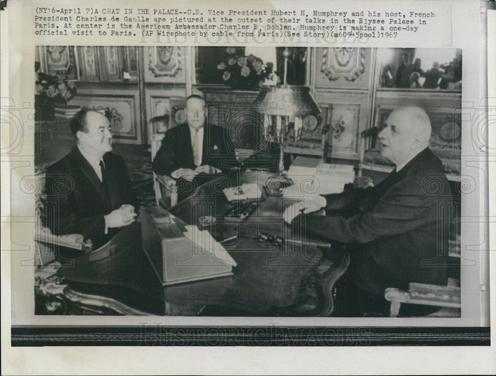 1967 Press Photo US Vice President Hubert Humphrey, French President - Historic Images