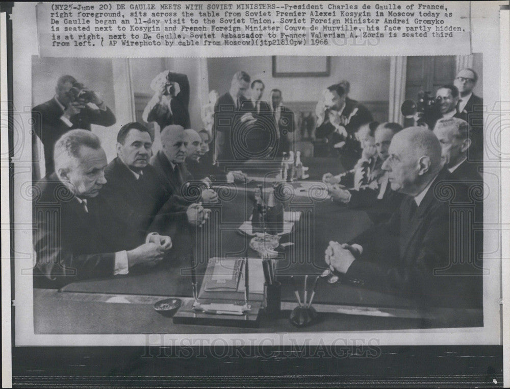 1965 Press Photo of French PM Charles de Gaulle &amp;  USSR Alexei Kosygin - Historic Images