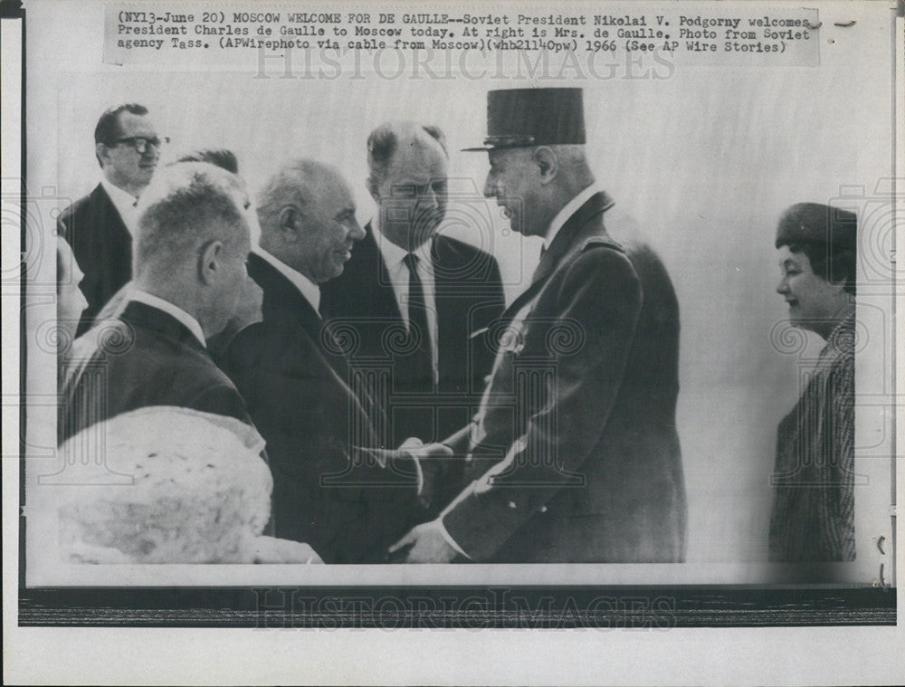 1966 Press Photo Nikolai Podgorny, Charles de Gaulle, Moscow - Historic Images