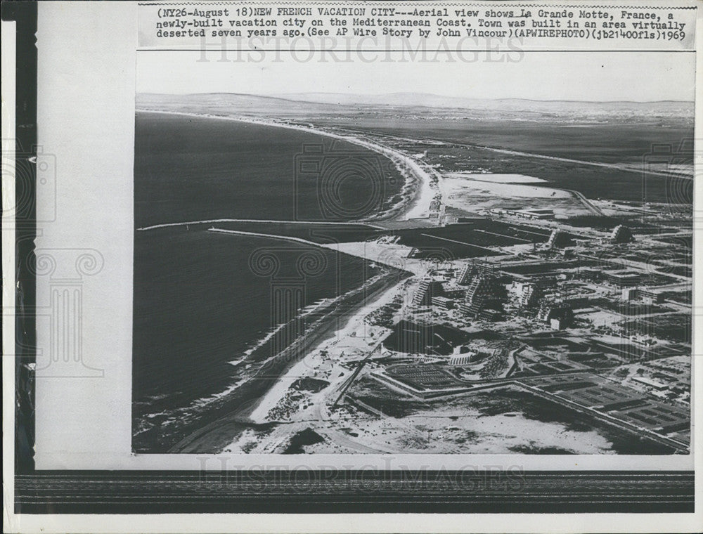 1969 Press Photo Aerial, La Grande Motte, France, Mediterranean Coast - Historic Images