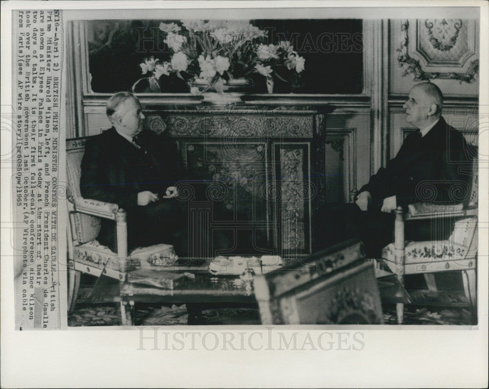 1965 Press Photo British Prime Minister Harold Wilson French President De Gaulle - Historic Images