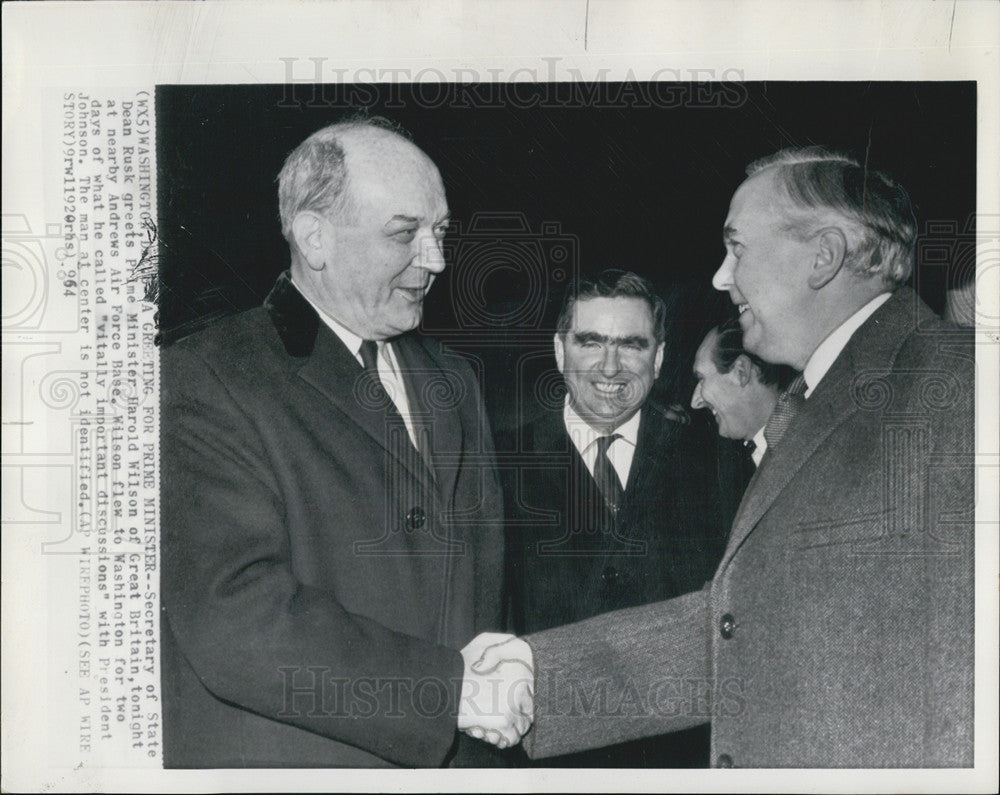 1964 Press Photo Secretary State Dean Rusk Prime Minister Harold Wilson Andrews - Historic Images