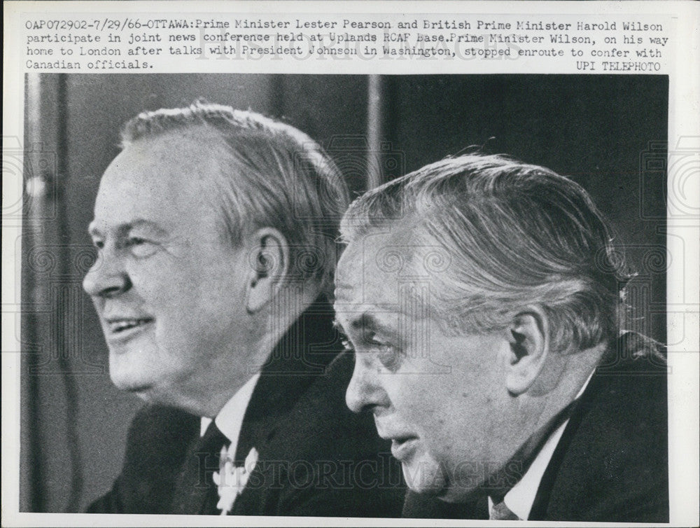 1966 Press Photo Prime Minister Lester Pearson British Harold Wilson RCAF Ottawa - Historic Images