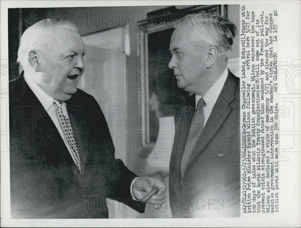 1966 Press Photo German Chancellor Ludwig Erhard Prime Minister Harold Wilson - Historic Images