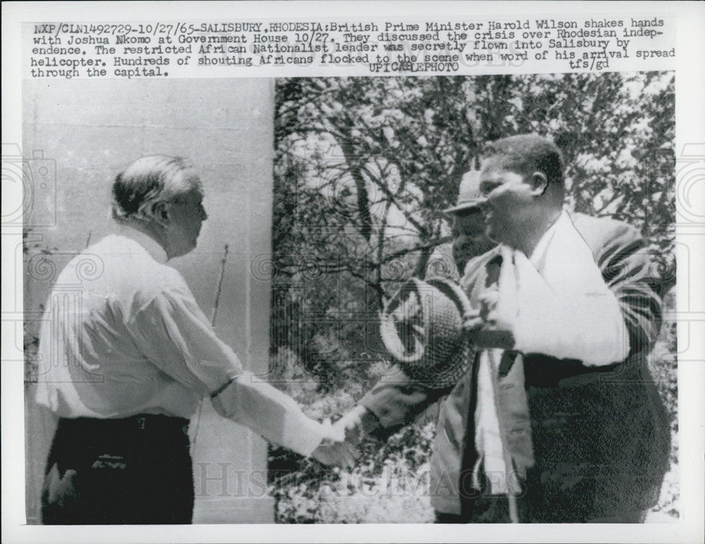 1965 Press Photo Prime Minister Harold Wilson Joshua Nkomo Government House - Historic Images