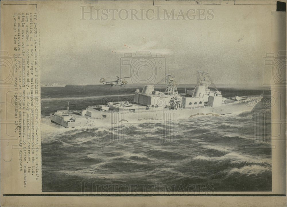 1970 Press Photo Design of Proposed New Destroyers for the US Navy - Historic Images