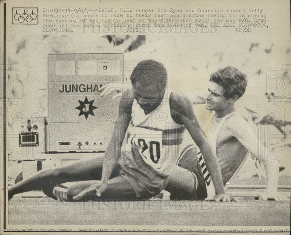 1972 Press Photo Olympic Games 500 Meter Race Runners Jim Ryan &amp; Billy Fordjour - Historic Images