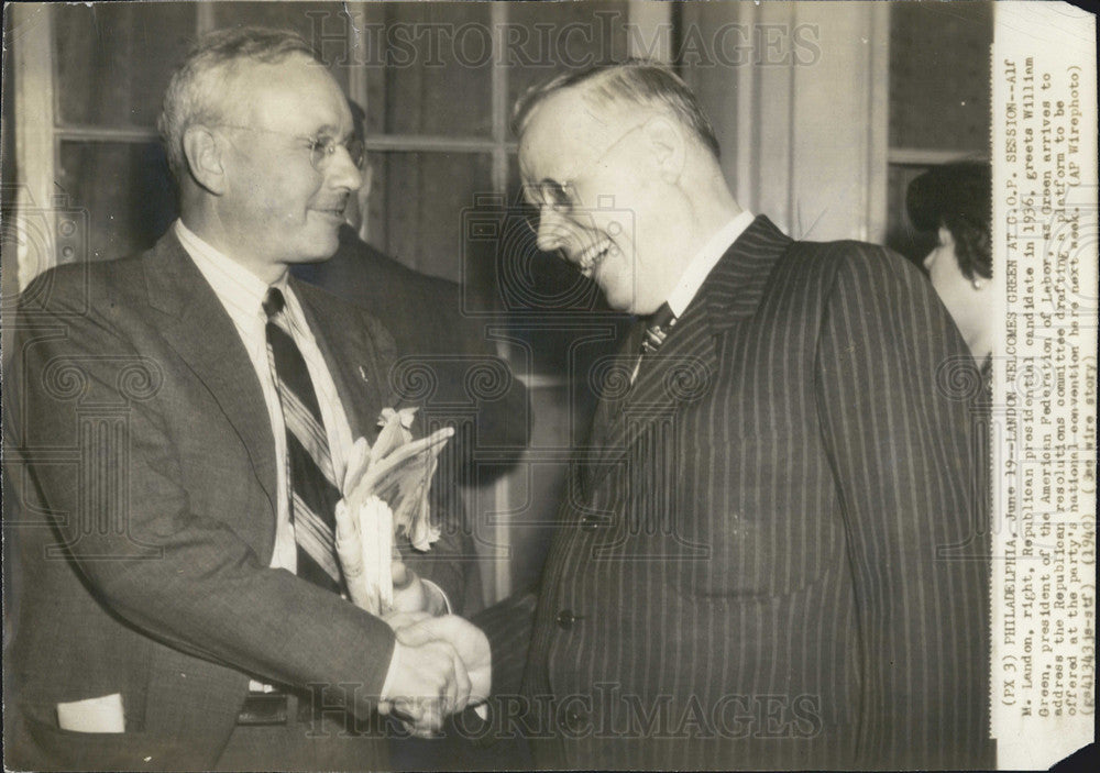 1940 Press Photo Alf Landon Republican Presidential Candidate William Green GOP - Historic Images