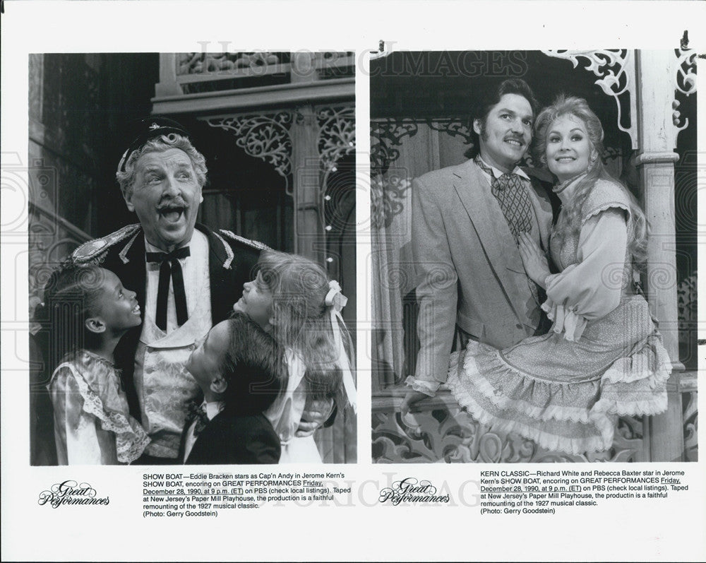 1990 Press Photo Actor Eddie Bracken, Richard White, and Rebecca Baxter - Historic Images