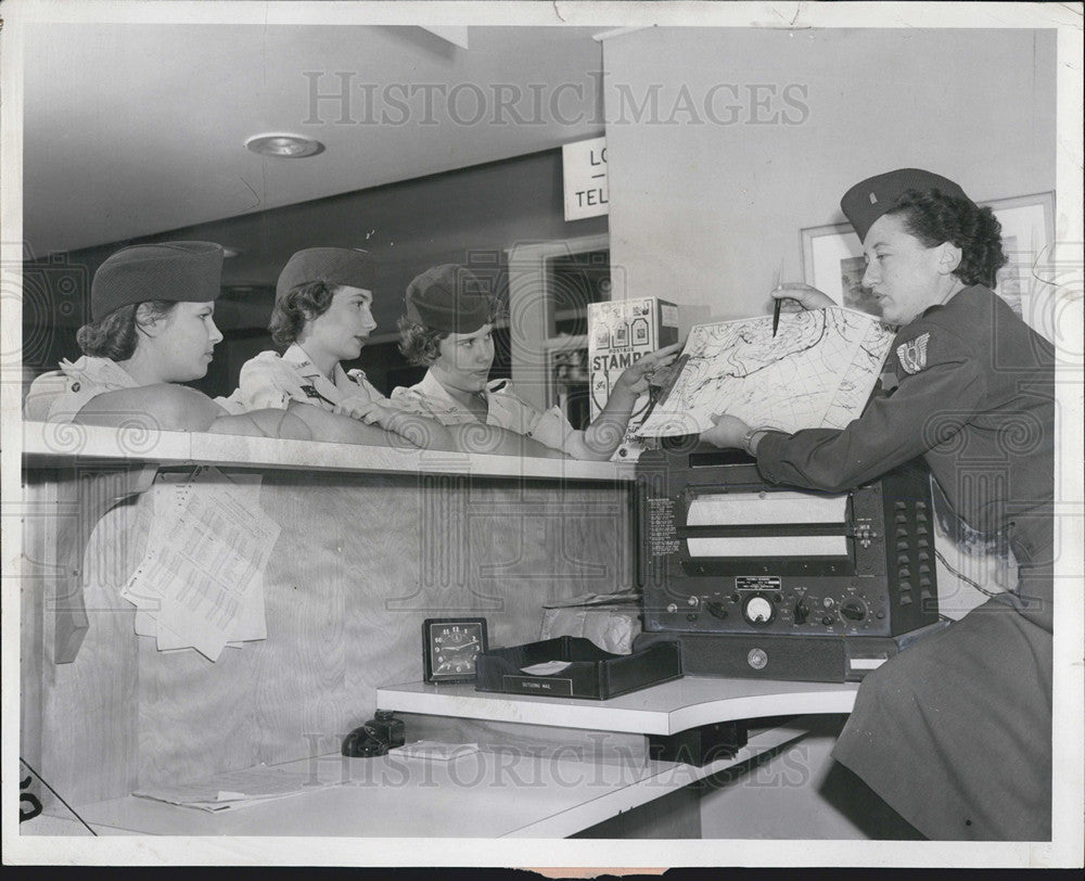 1956 Press Photo Cap Women Studying weather Map - Historic Images