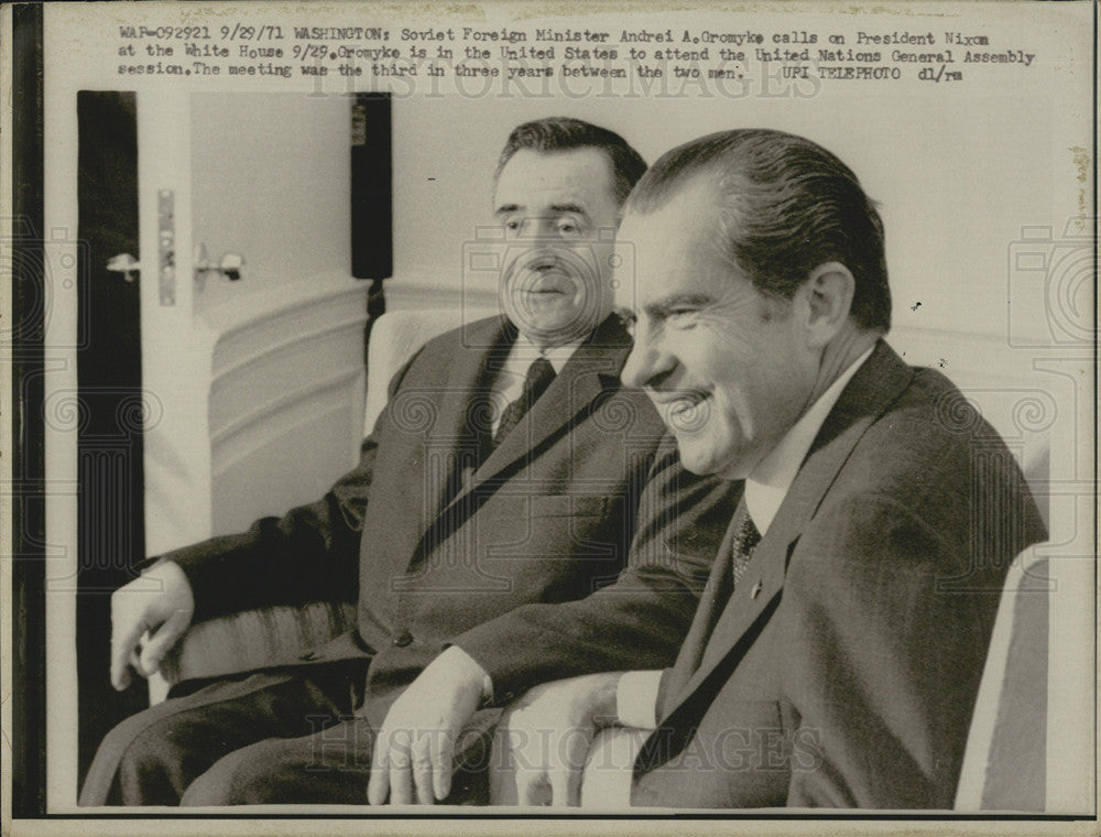 1971 Press Photo Soviet Foreign Minister Andrei Gromyke President Nixon White - Historic Images