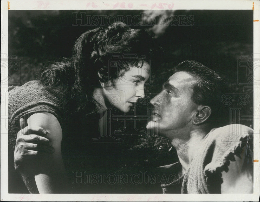 1972 Press Photo Kirk Douglas And Jean Simmons In Spartacus Broadcast ON ABC - Historic Images