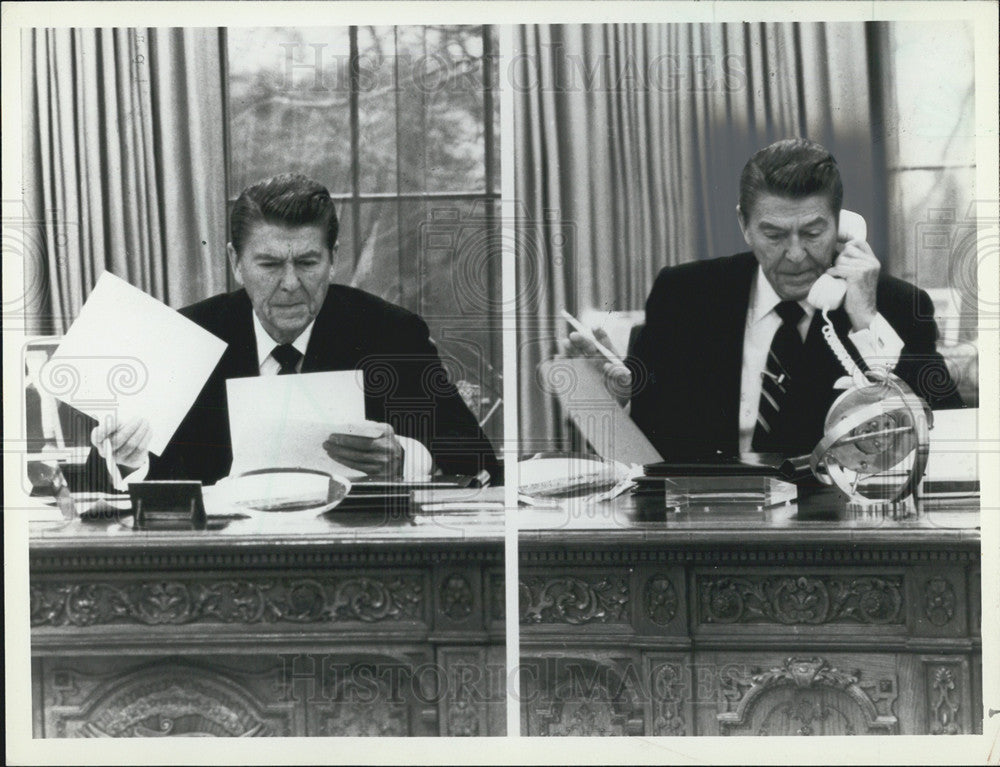 1981 Press Photo President Reagan before he was wounded in assasination attempt. - Historic Images