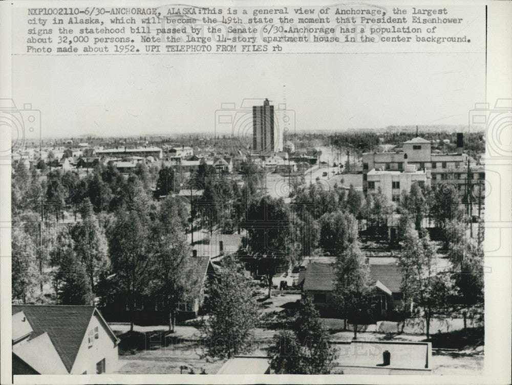 1952 Press Photo Overview Of Anchorage Alaska Before Statehood - Historic Images