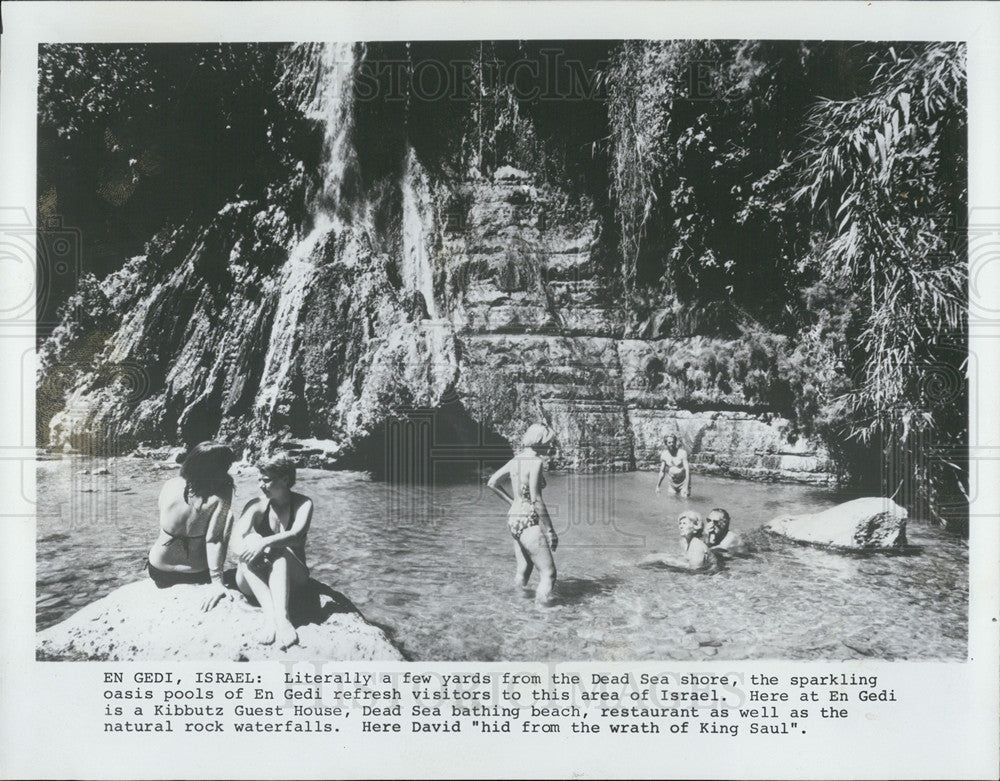 1980 Press Photo Pools Of En Gedi Israel/Dead Sea Beach/Rock Waterfalls - Historic Images