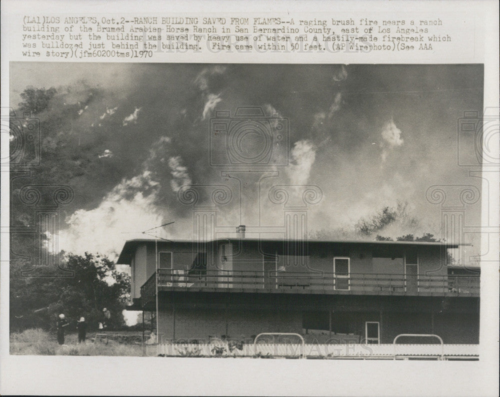 1970 Press Photo Ranch Building save form flames. - Historic Images