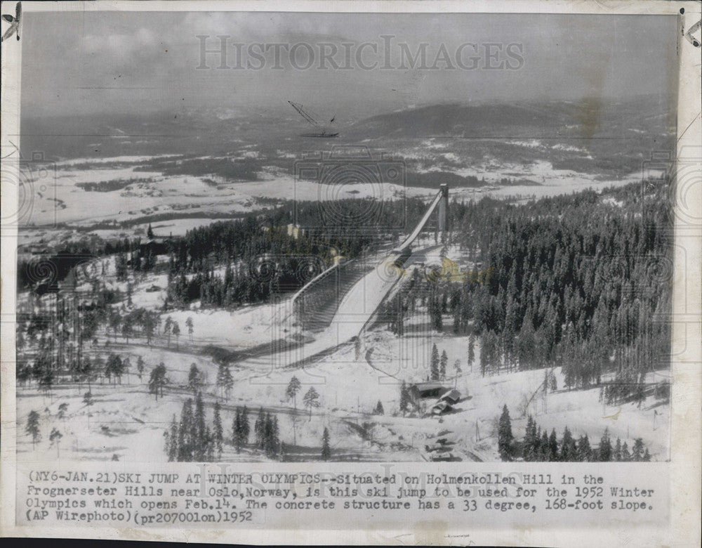 1952 Press Photo Holmenkollen Hill Winter Olympics Oslo Norway Ski Jump - Historic Images