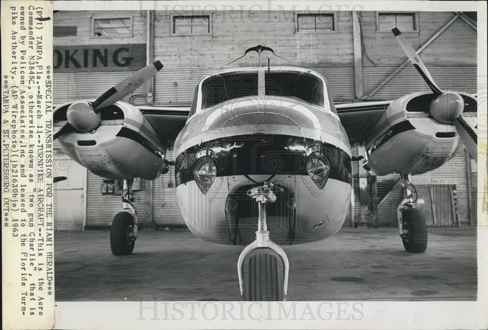 1963 Press Photo Aero Commander Florida Turnpike Authority Plane - Historic Images