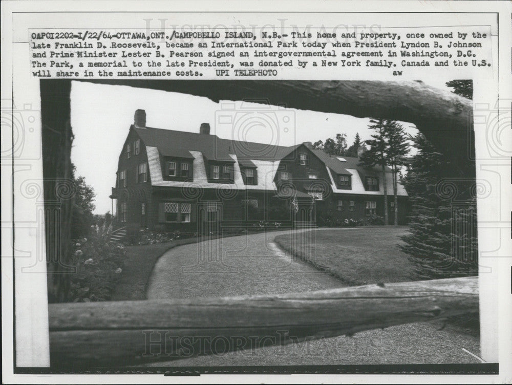 1964 Press Photo Home Property Once Owned Late President Roosevelt Campobello - Historic Images