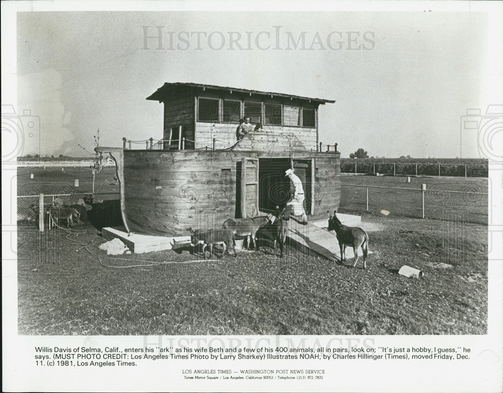 1981 Press Photo at Selma California.Farmer Willis Davis backyard, build an Ark. - Historic Images