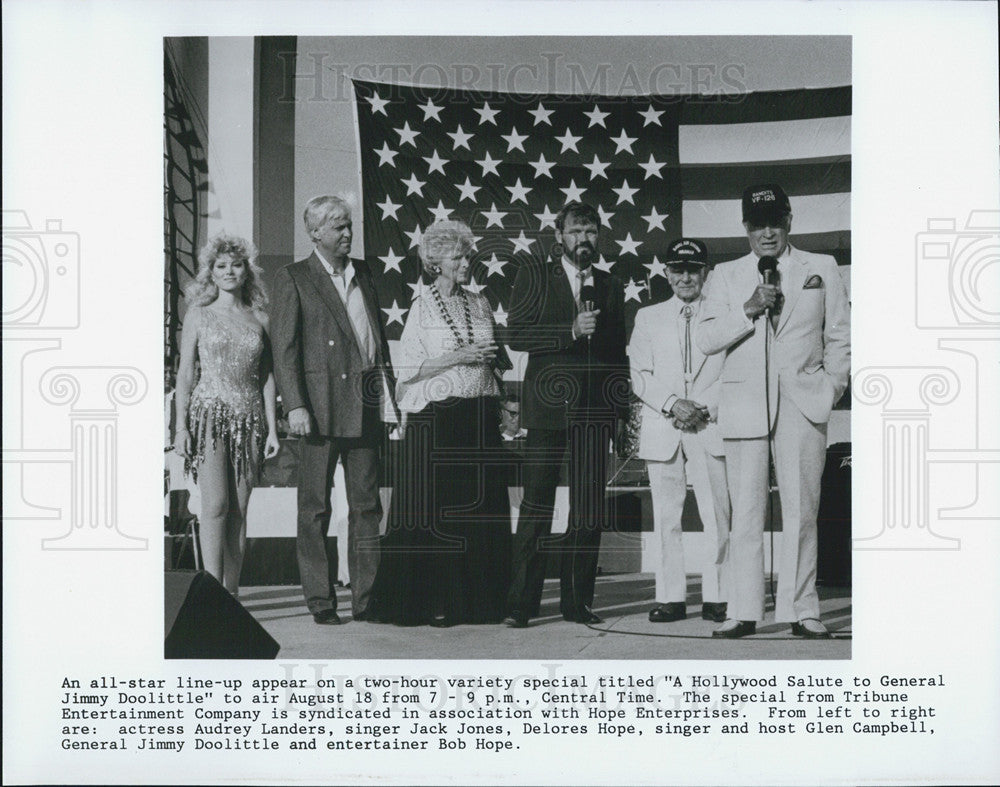 1986 Press Photo Audrey Landers Actress Jack Jones Delores Hope Singer Glen - Historic Images