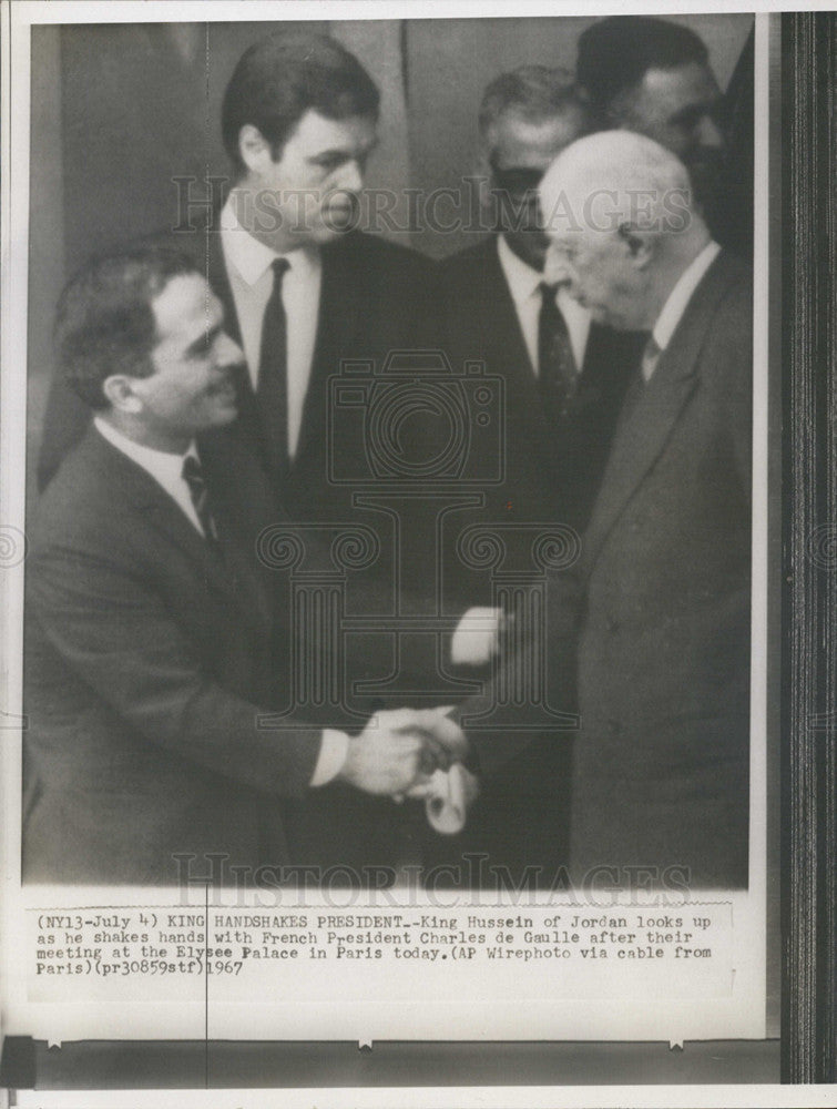 1967 Press Photo King Hussein of Jordon and French President Charles de Gaulle - Historic Images