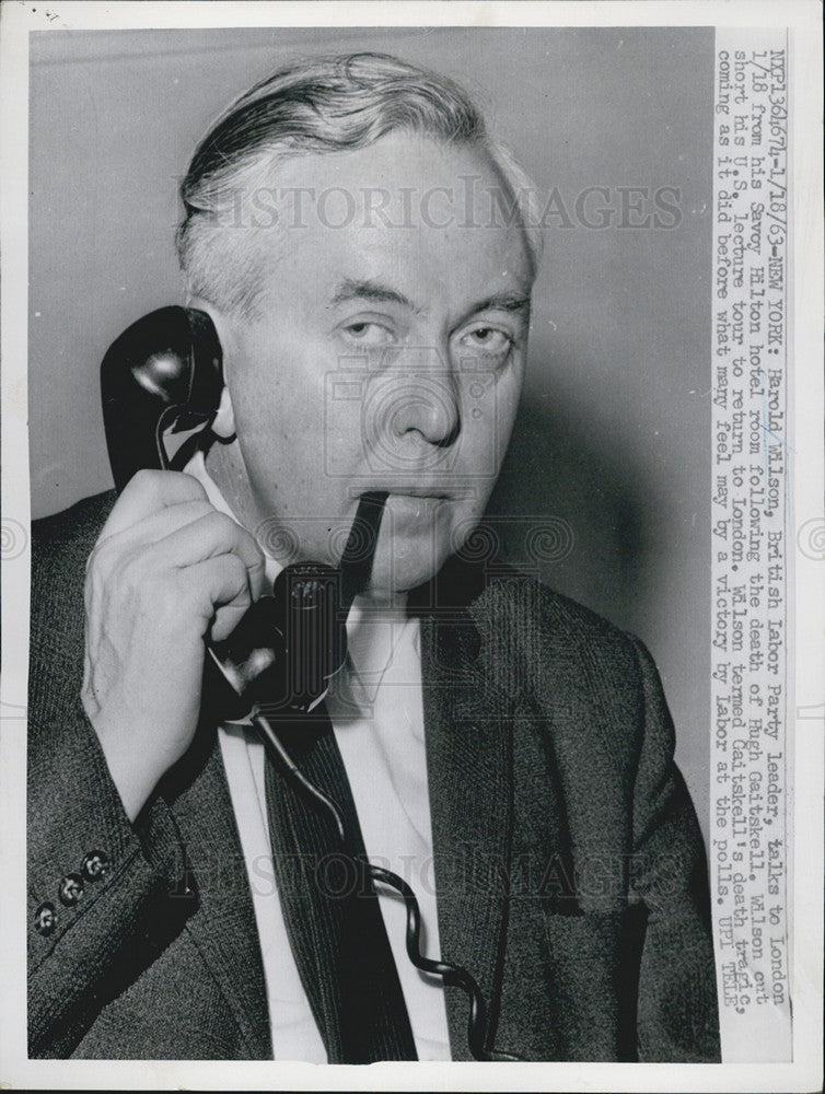 1963 Press Photo British Labor Party Leader Harold Wilson at the Hilton Hotel - Historic Images