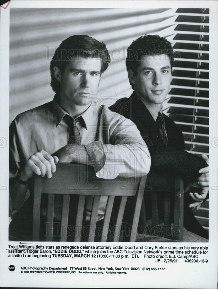 1991 Press Photo Treat Williams and Cory Parker star in &quot;Eddie Dodd&quot;. - Historic Images