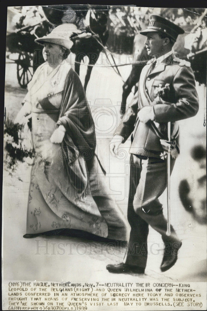 1939 Press Photo King Leopold and Queen Wilhelmina - Historic Images