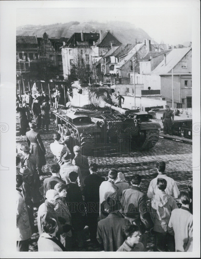 1956 Press Photo American M-47 Patton Tanks area Andernach Germany - Historic Images