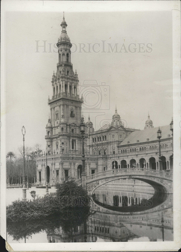 1928 Press Photo Plaza de Espana Building Set To Open In Seville, Spain - Historic Images