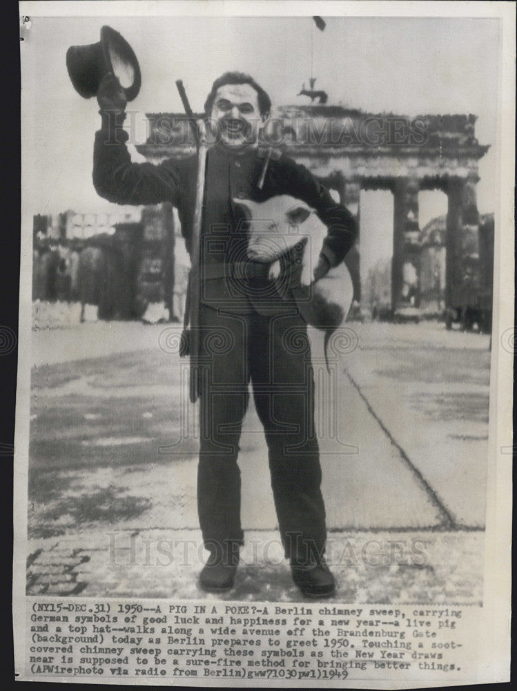 1950 Press Photo Berlin Germany Chimney Sweep Pig - Historic Images
