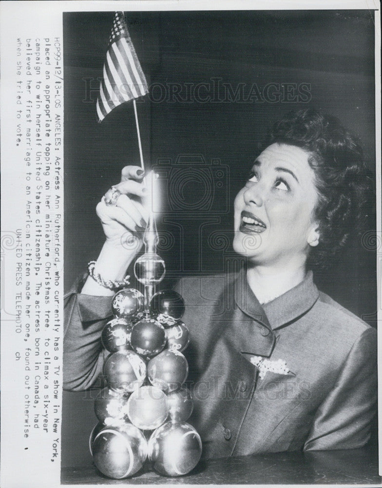 1953 Press Photo Ann Rutherford Actress Los Angeles Christmas Tree Citizenship - Historic Images