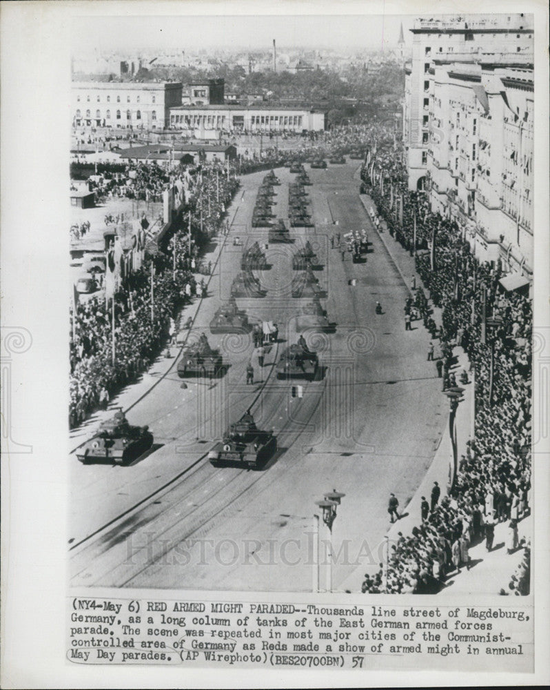 1957 Press Photo Armed Forces May Day Parade Magdeburg East Germany - Historic Images