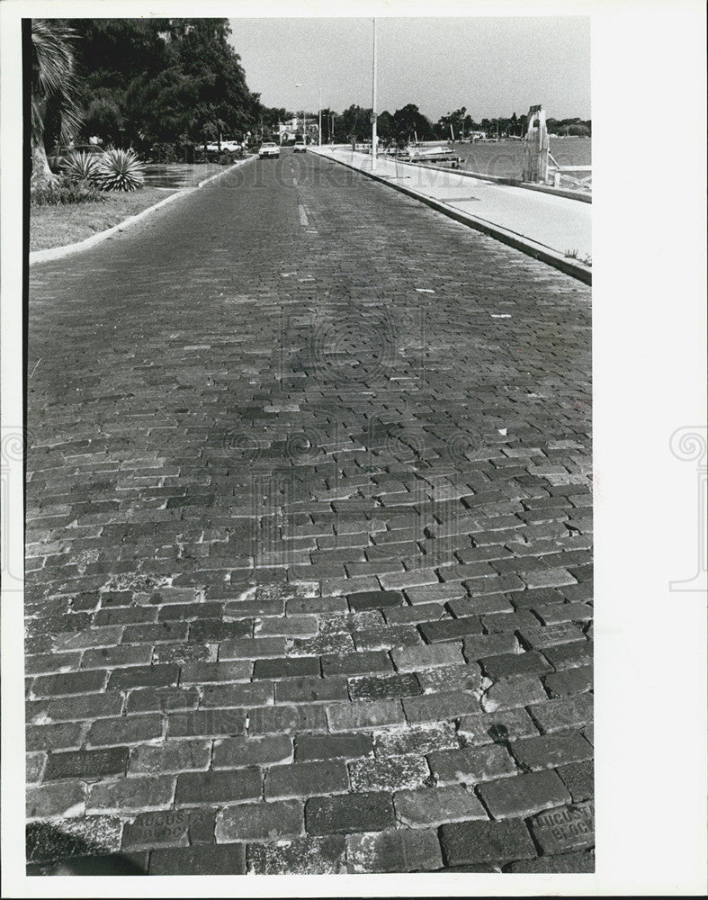 1981 Press Photo car drives La Plaza Avenue St. Petersburg brick dirt - Historic Images