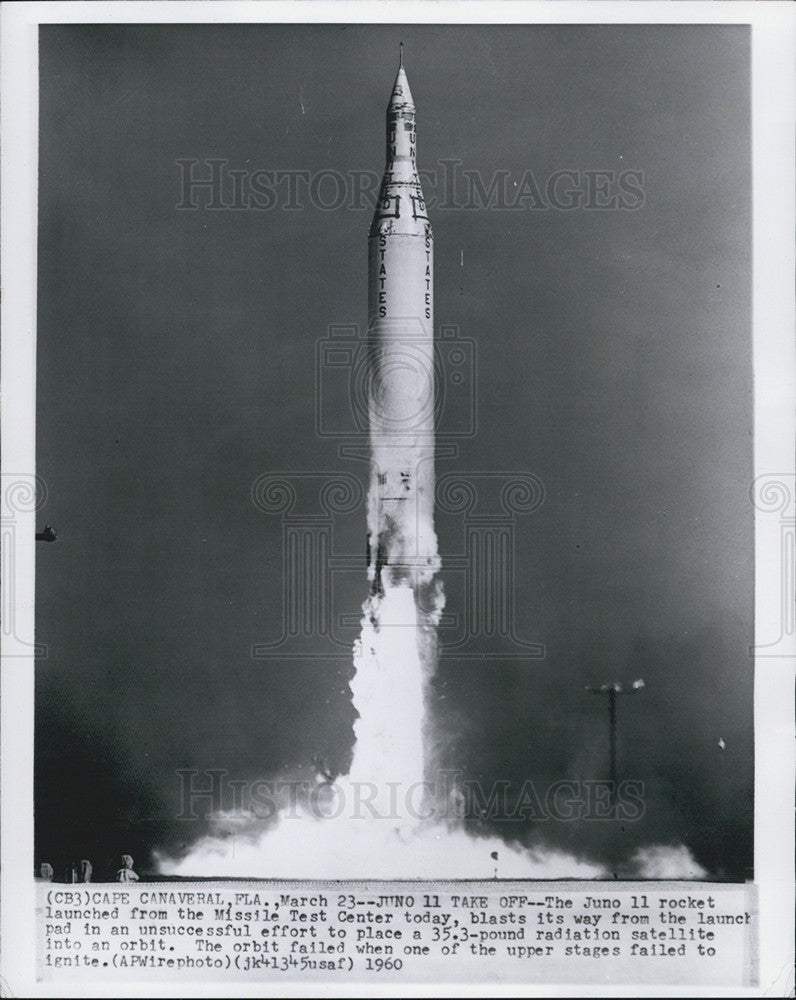 1960 Press Photo Juno 11 Rocket Takeoff NASA Missile Test Center Cape Canaveral - Historic Images
