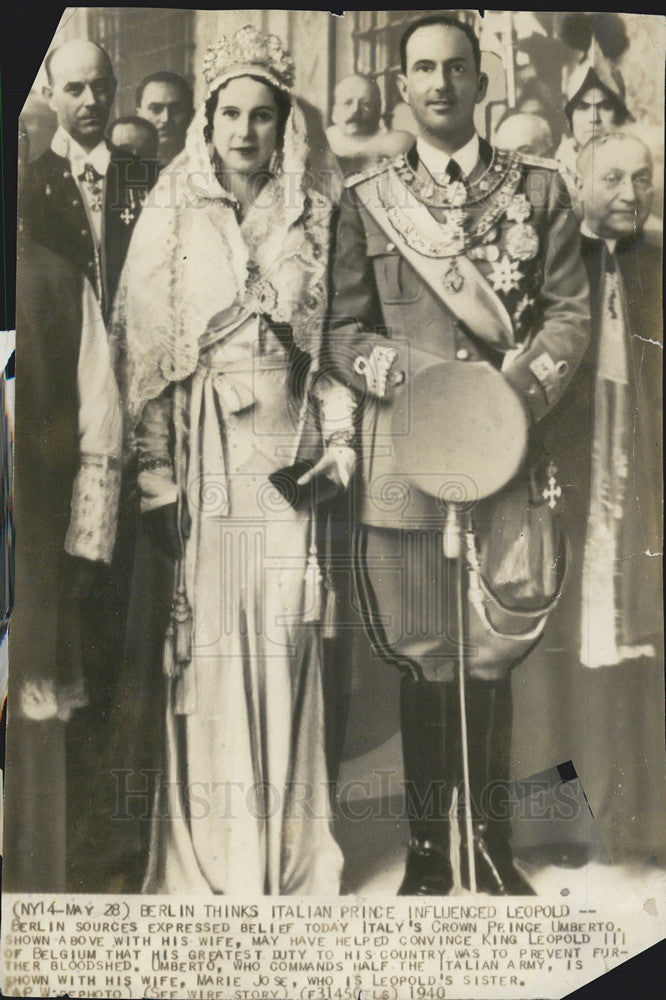 1940 Press Photo Crown Prince Umberto w/ his wife convinced King Leopold - Historic Images