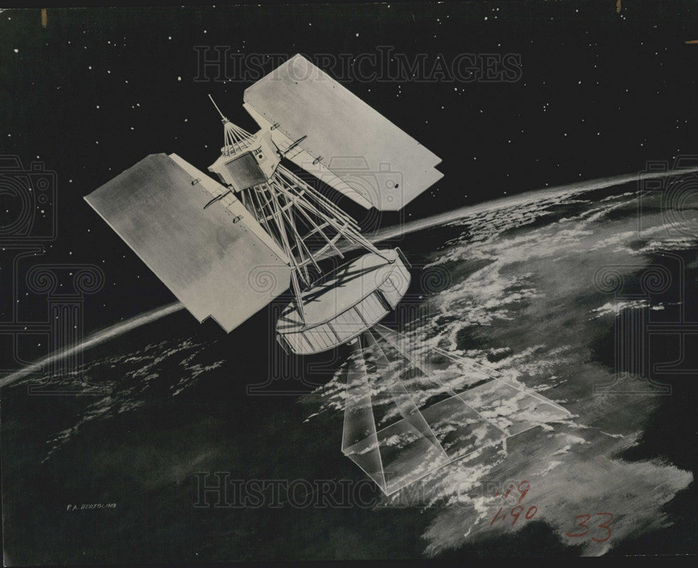 1963 Press Photo Artist&#39;s Drawing 700-Pound Space Weather Satellite Nimbus - Historic Images