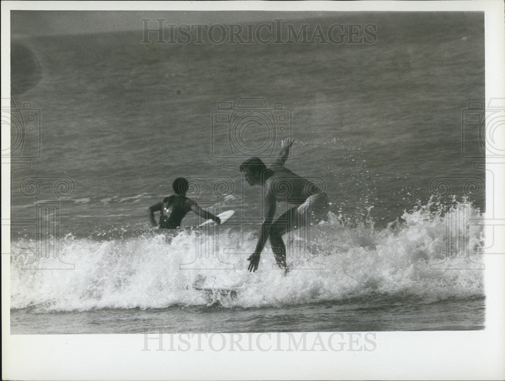 1969 Press Photo Two People Surfing Florida - Historic Images